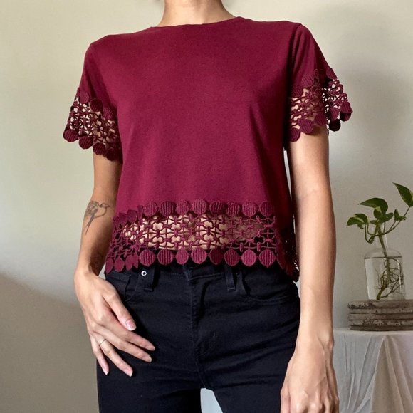 Topshop Crochet Edges Crop Top - Picture 1 of 4